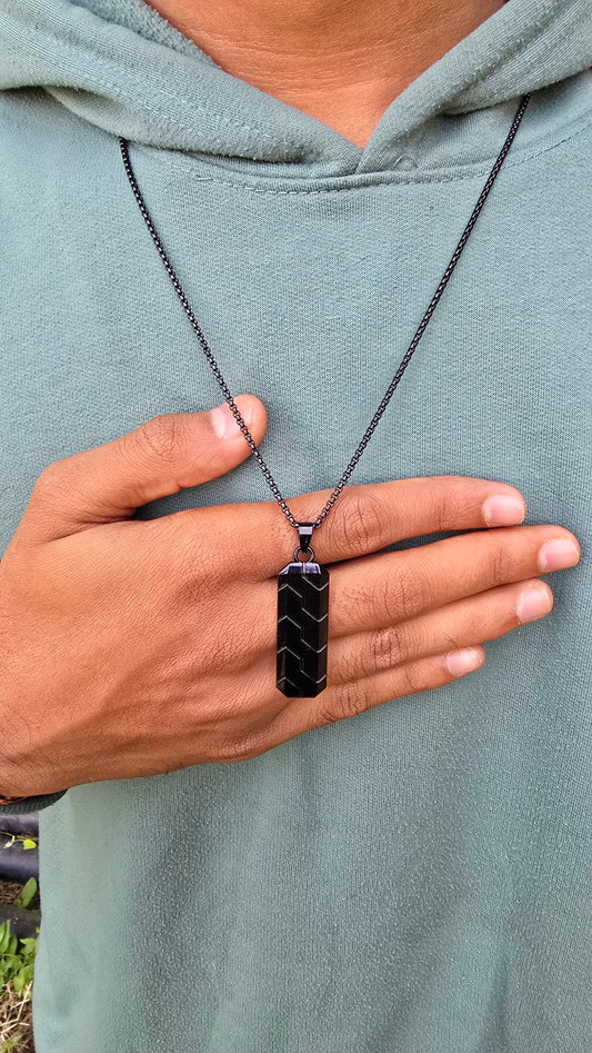 Matte Black Arrow Pattern Pendant with Premium Black Chain