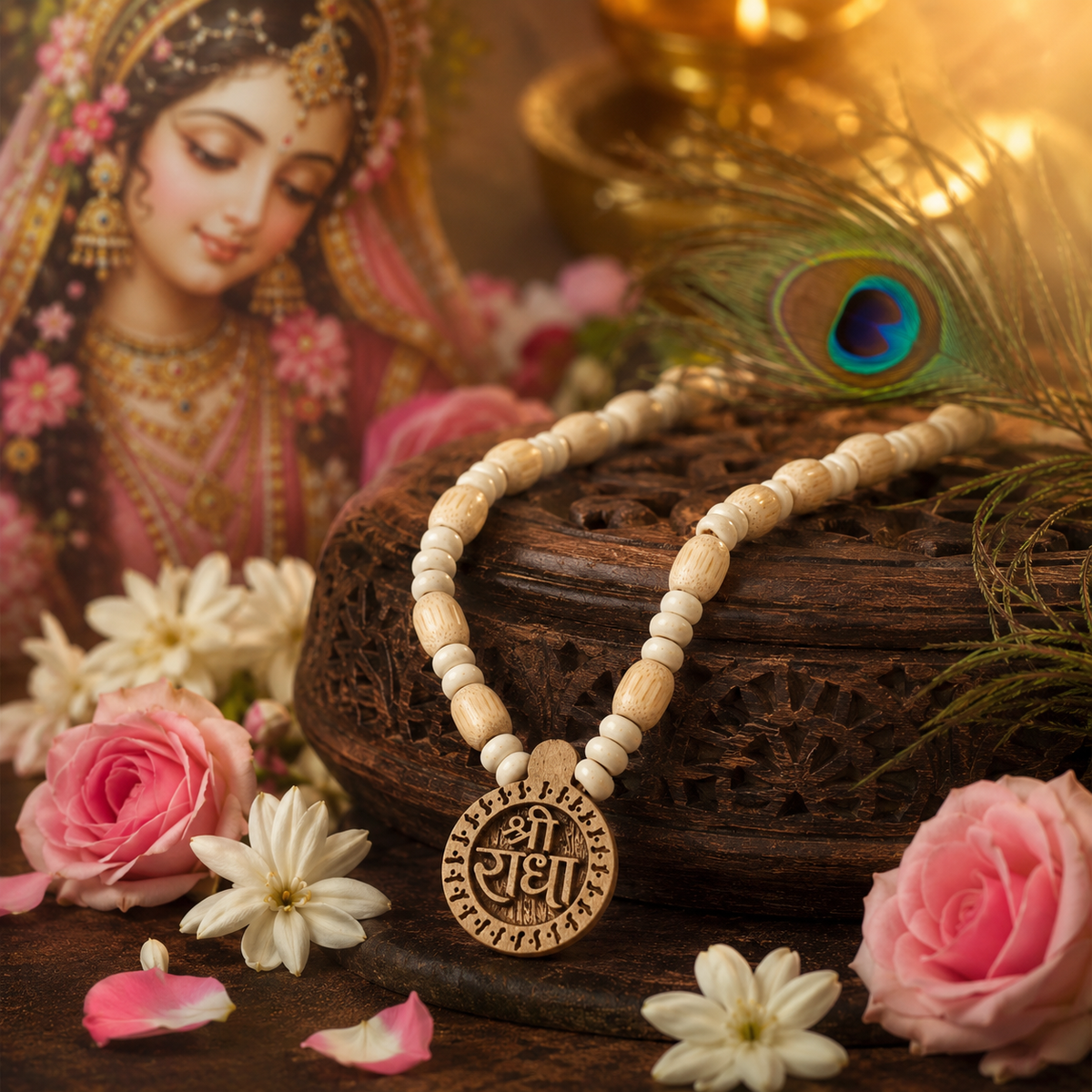 Shree Radha Pendant With Tulsi Mala Vrindavan (10 Inch)