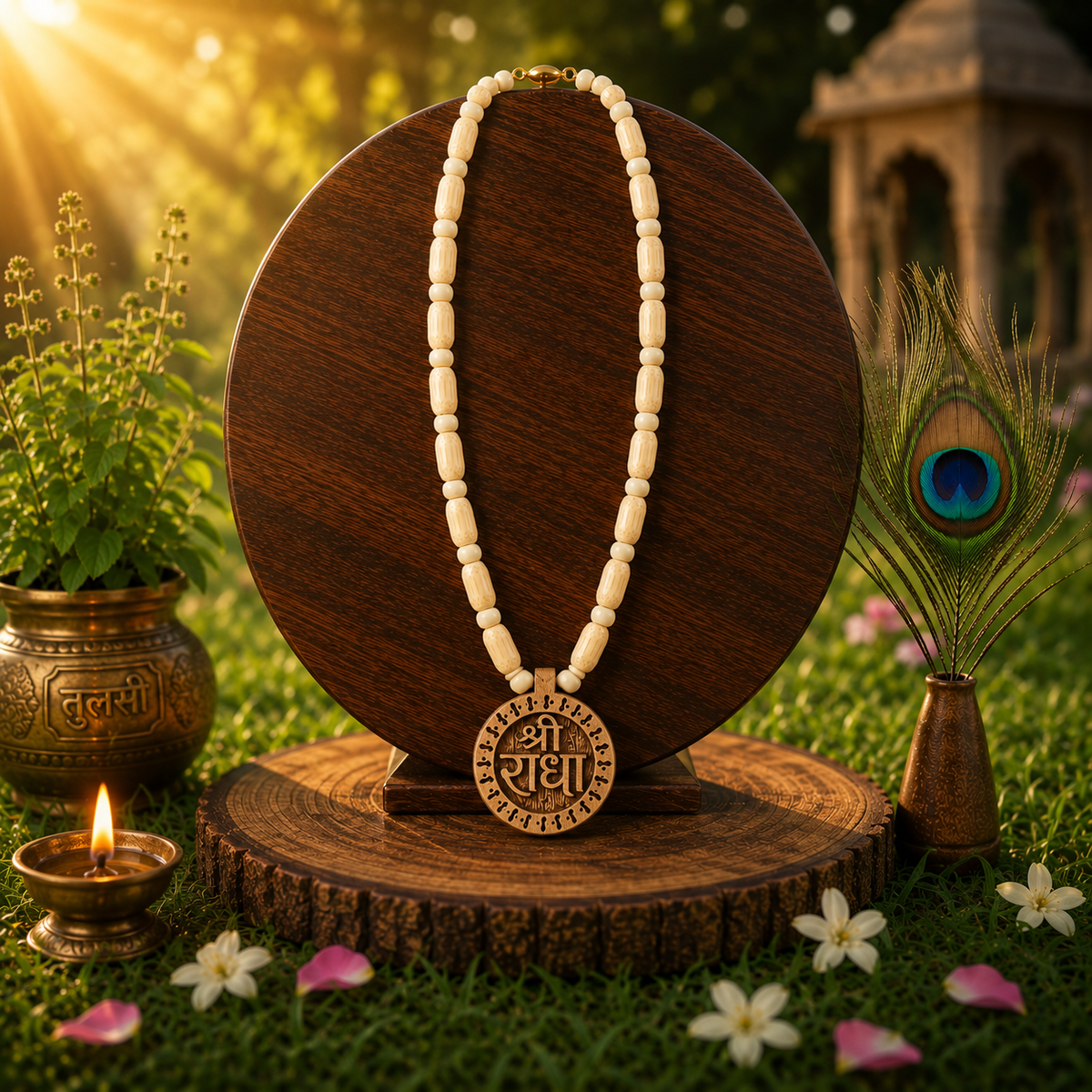 Shree Radha Pendant With Tulsi Mala Vrindavan (10 Inch)