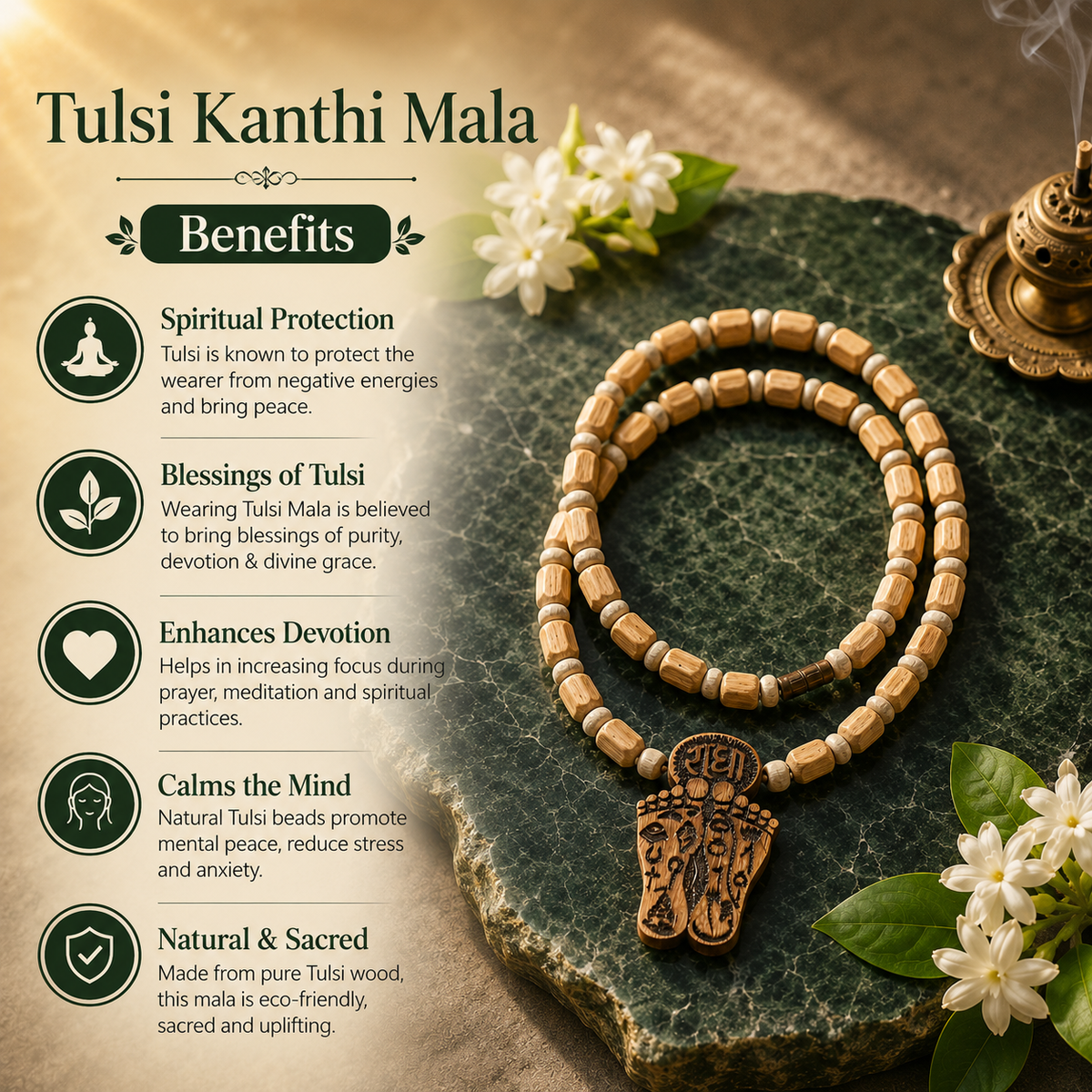 Shri Radha Charan Tulsi Mala Vrindavan (10 Inch)