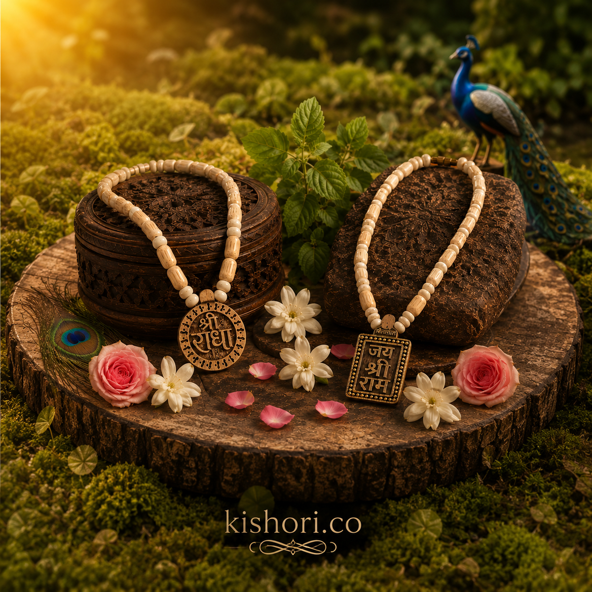Vrindavan Divine Tulsi Mala Combo | Shri Radha & Jai Shri Ram Pendant