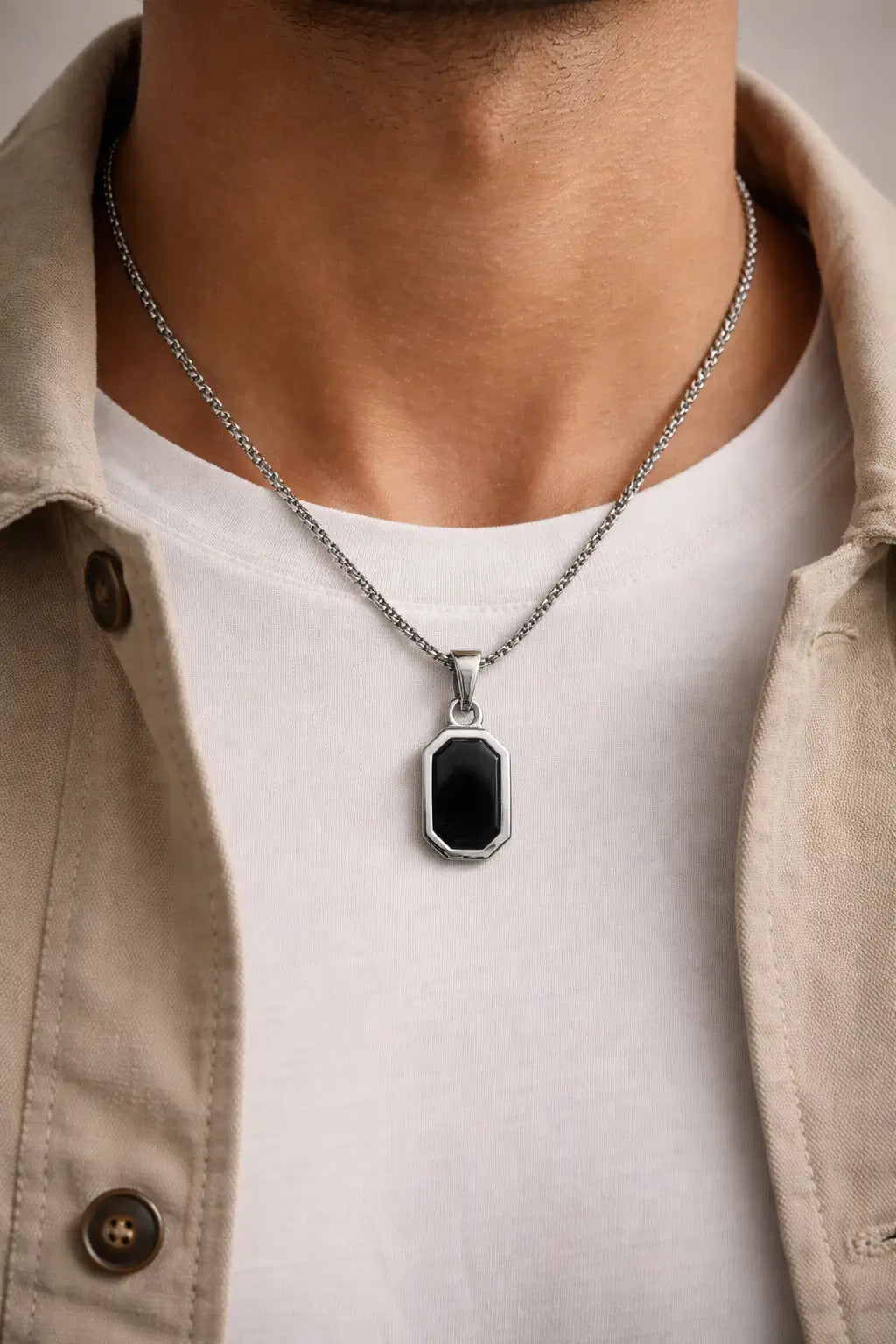Black Rectangular Pendant Necklace for Men