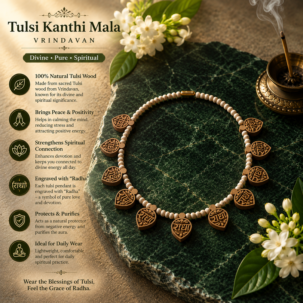 Vrindavan Tulsi Mala with Radha Locket (8 Inch)