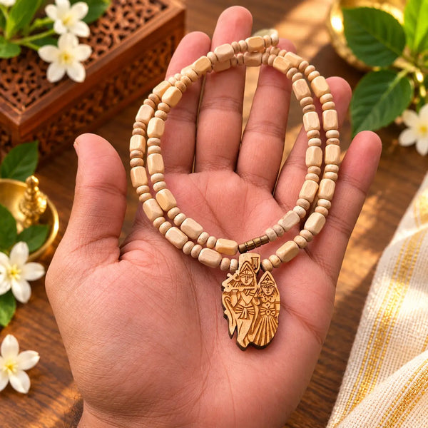 Tulsi mala with Radha Krishna pendant, 9 inch