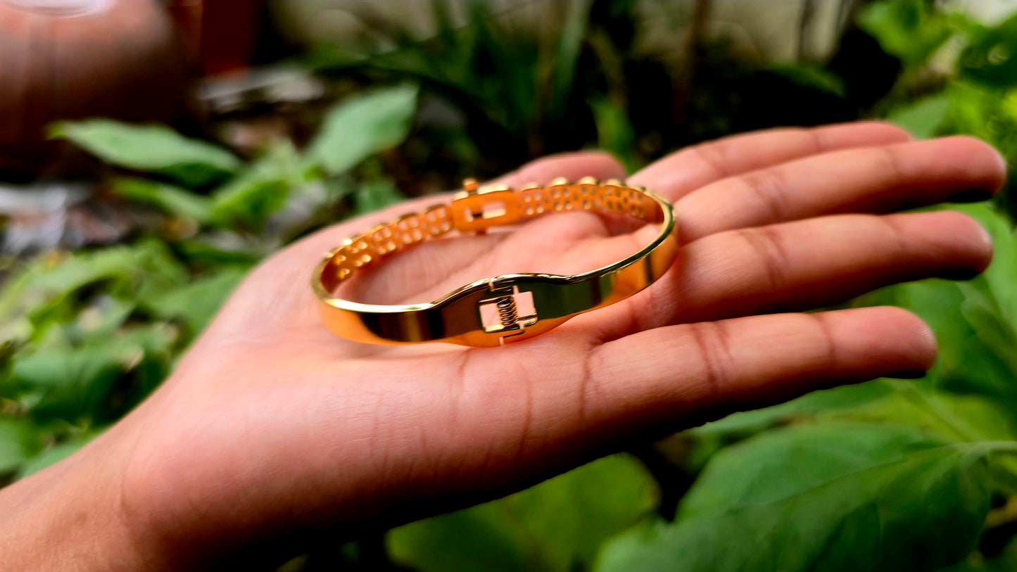 Elegant Gold-Plated Kada Bracelet with Stone Detailing