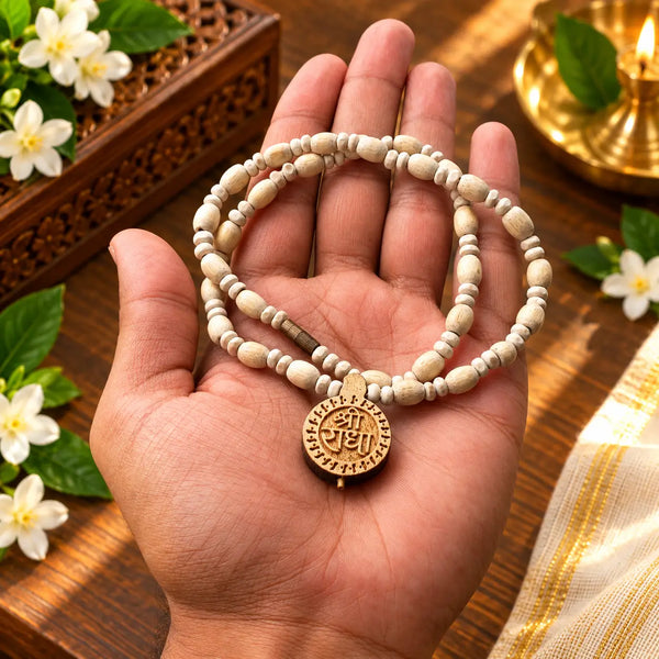 Shree Radha pendant with Vrindavan Tulsi mala, 10 inch