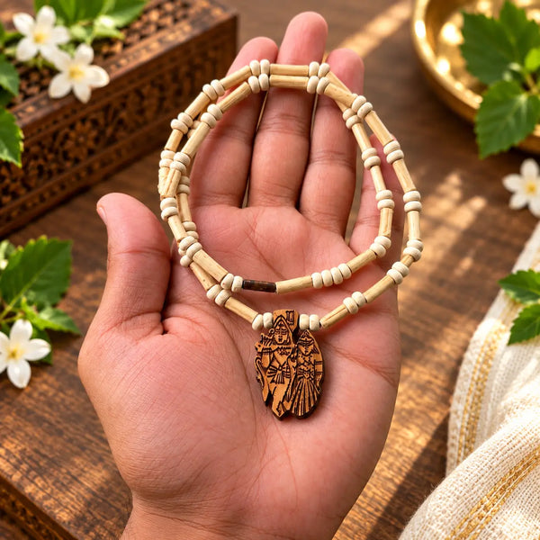 Pure Tulsi mala with Radha Krishna pendant, 9 inch
