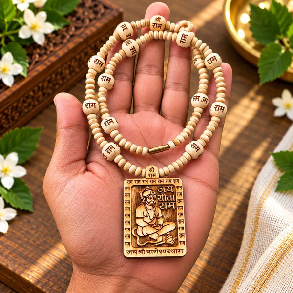Shree Bageshwar Dham Tulsi kanthi mala with pendant, 10 inch