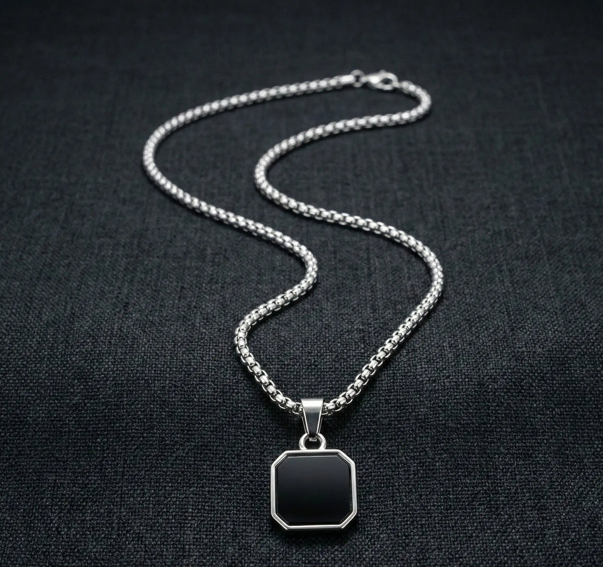 Black Hexagon Pendant with Silver Chain
