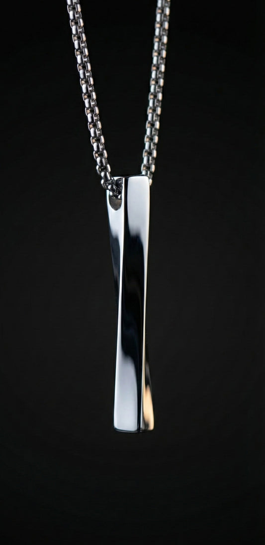 Premium Silver Vertical Bar Pendant with Stylish Chain
