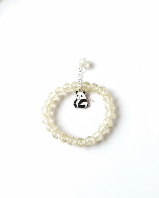 White Crystal Beads Bracelet with Cute Panda Charm
