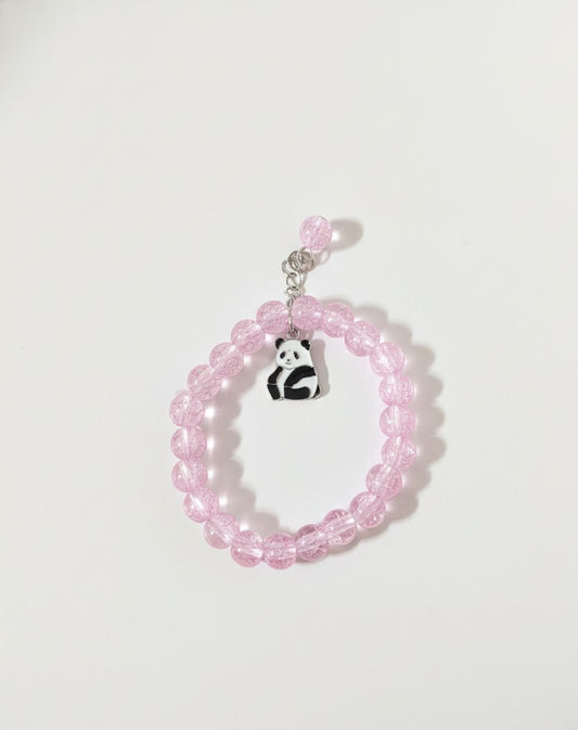 Pink Crystal Beads Bracelet with Panda Charm