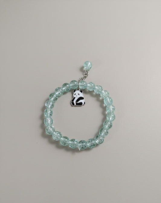 Warm White Crystal Beads Bracelet with  Panda Charm
