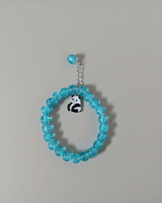 Blue Crystal Beads Bracelet with  Panda Charm