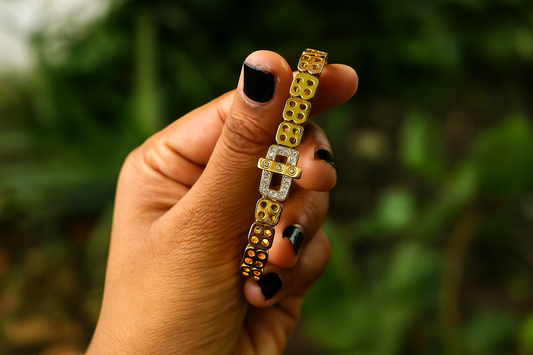 Elegant Gold-Plated Kada Bracelet with Stone Detailing