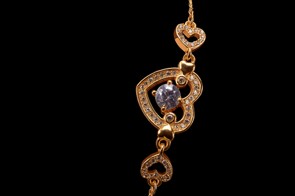Heart Design Golden Bracelet with White Stones