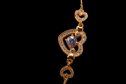 Heart Design Golden Bracelet with White Stones