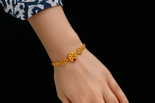 Gold Bracelet with Red Stone Accent
