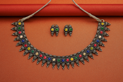 Multi-Colour Necklace Set with Earrings