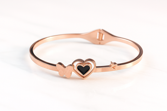 Rose Gold Heart & Butterfly Kada