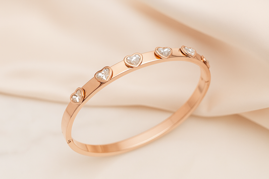 Rose Gold Crystal Heart Kada – Elegant Sparkle Design
