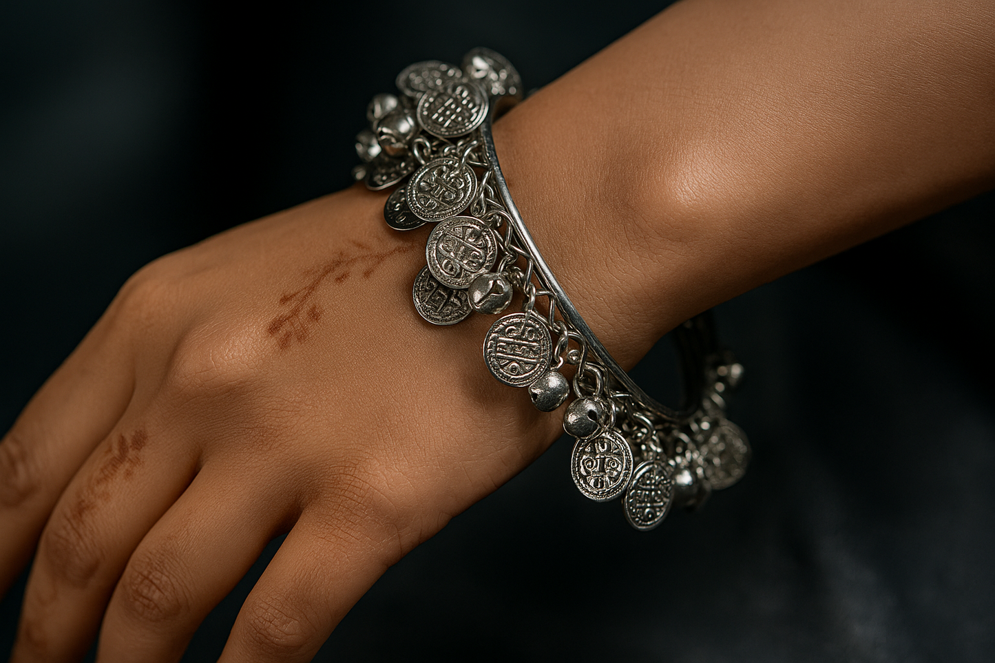 Elegant Oxidized Silver Coin Bangles-Pair