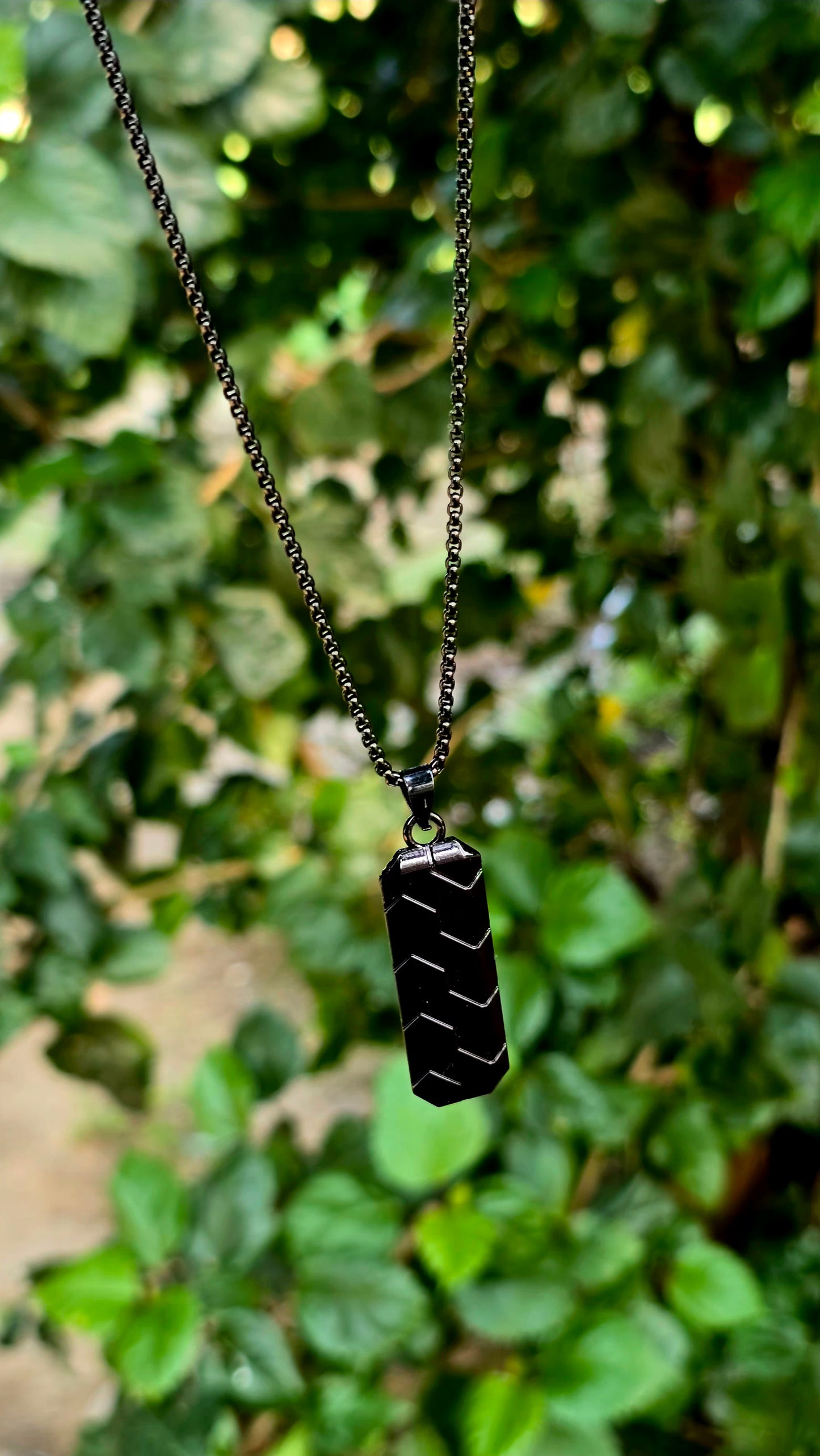 Matte Black Arrow Pattern Pendant with Premium Black Chain