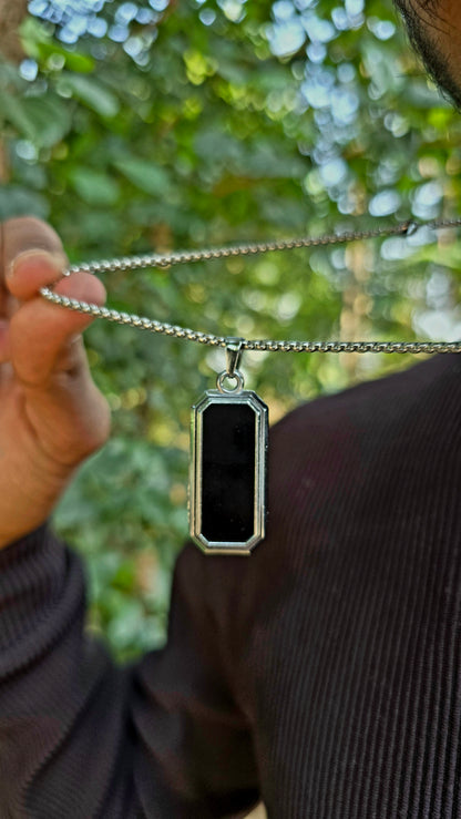 Elegant Black Onyx Rectangular Pendant with Premium Silver Chain
