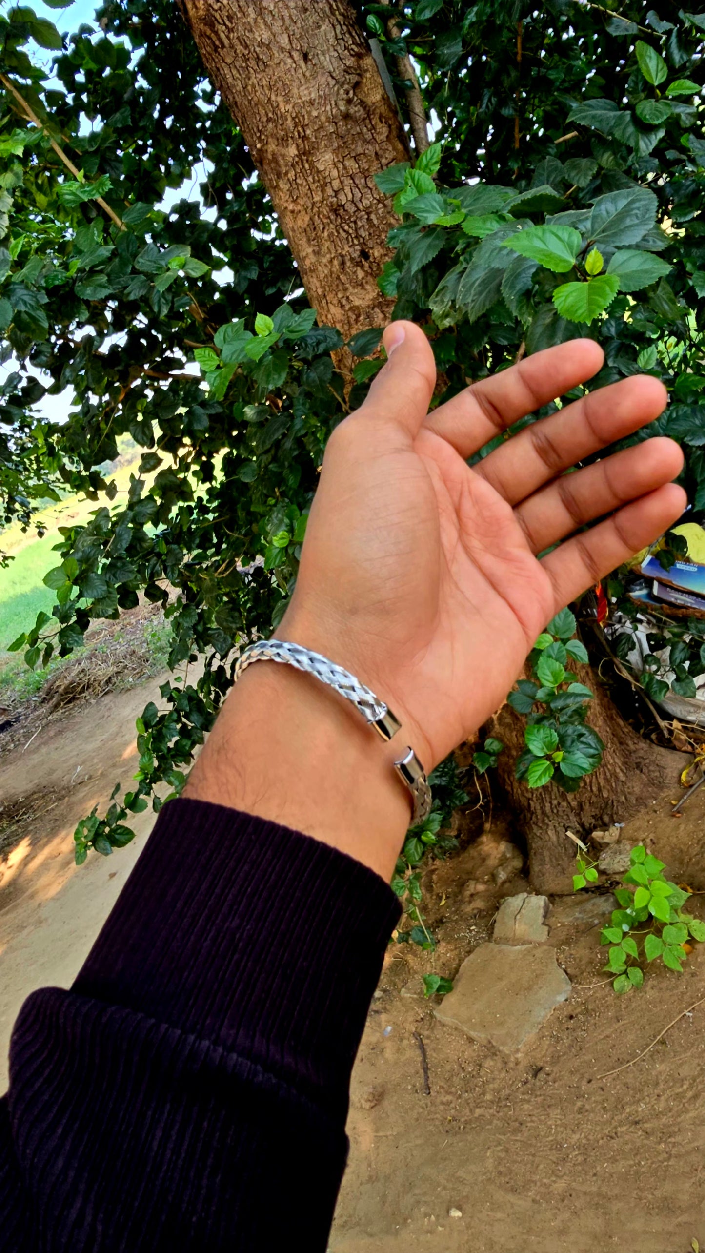 Premium Silver-Tone Braided Chain Kada