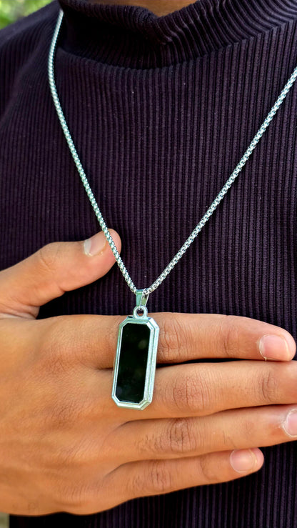 Elegant Black Onyx Rectangular Pendant with Premium Silver Chain