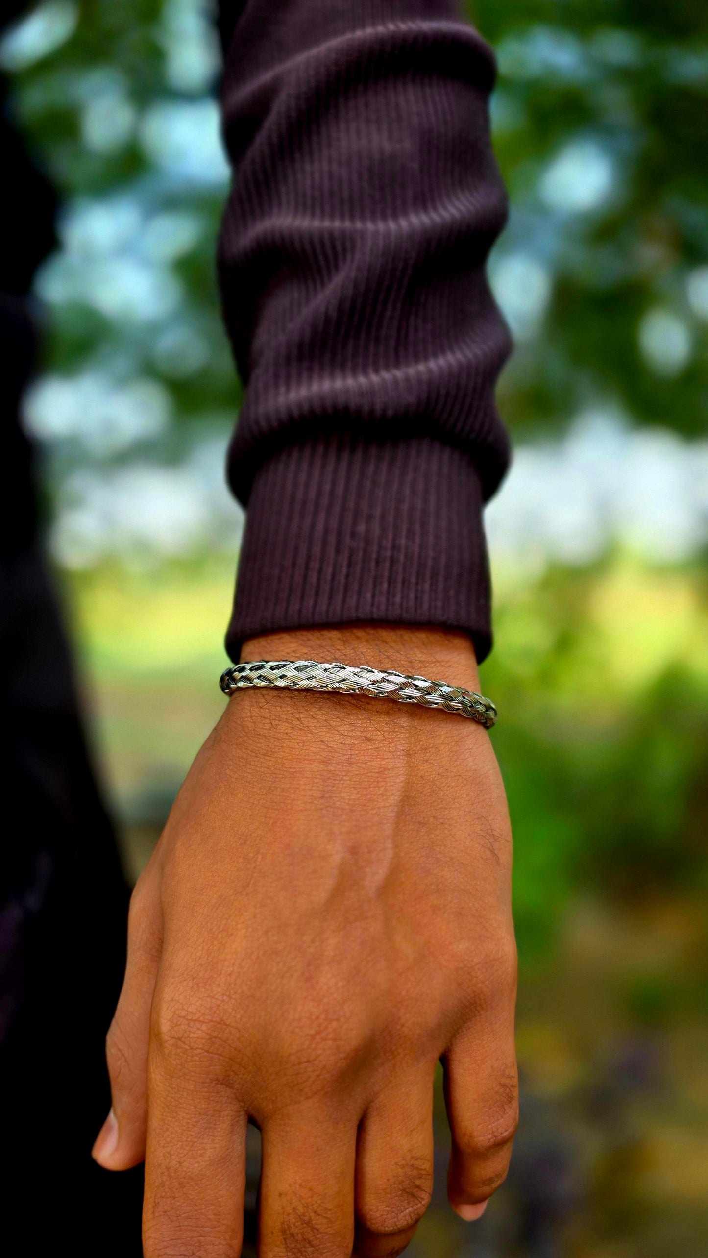 Premium Silver-Tone Braided Chain Kada