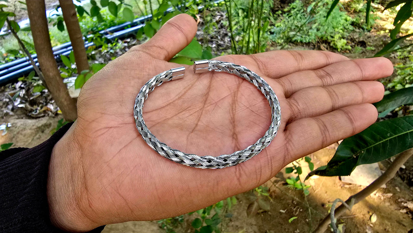 Premium Silver-Tone Braided Chain Kada