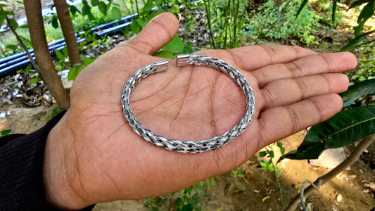 Premium Silver-Tone Braided Chain Kada