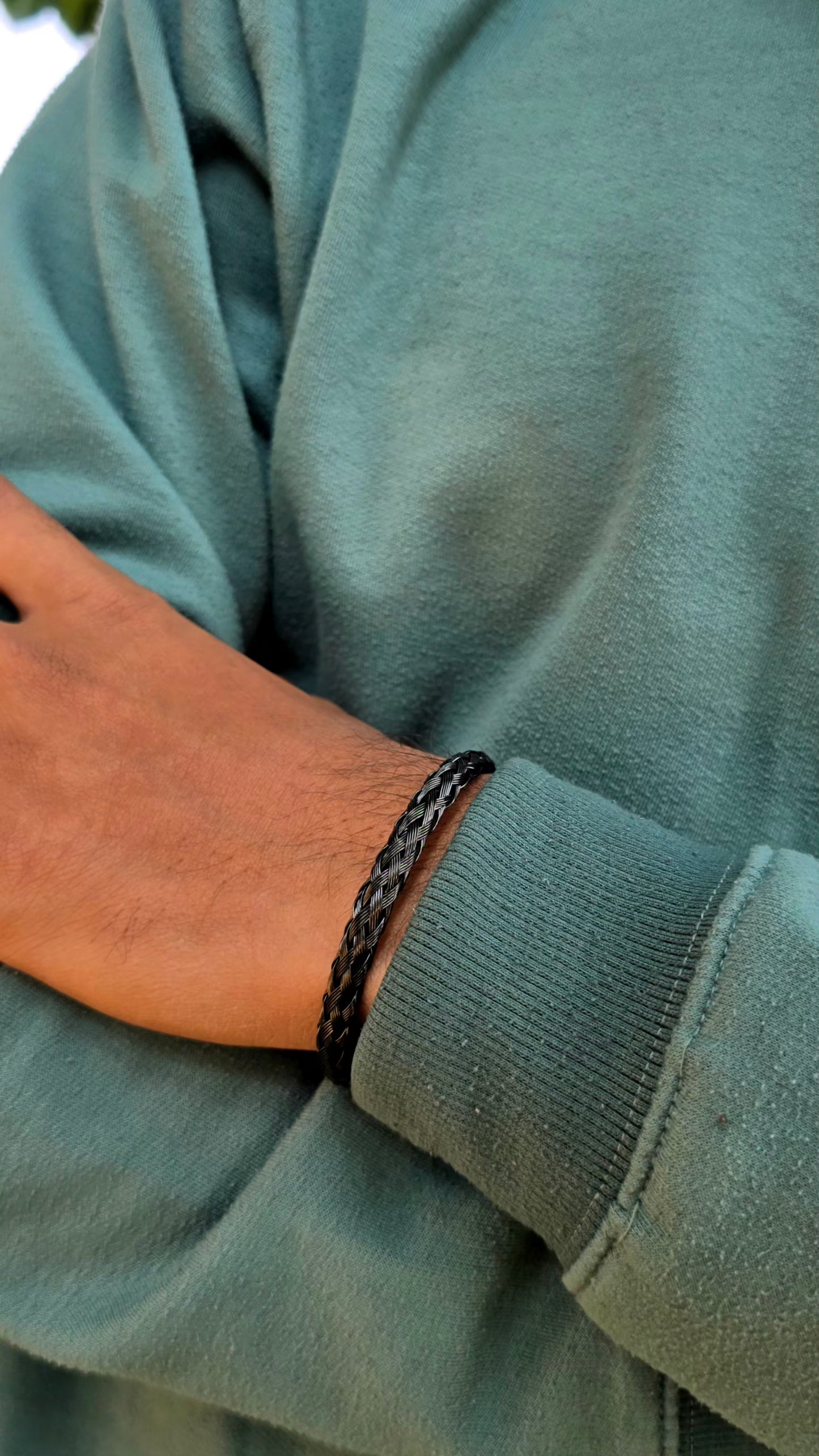 Matte Black Braided Chain Kada