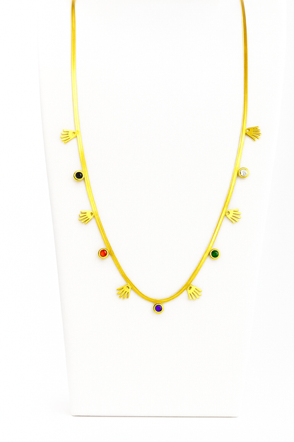Multicolor Stone & Gold Charm Necklace