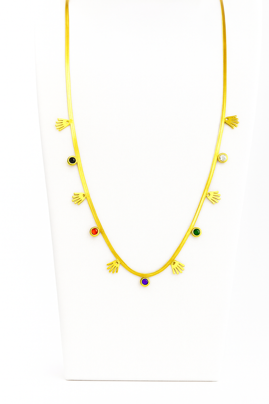 Multicolor Stone & Gold Charm Necklace