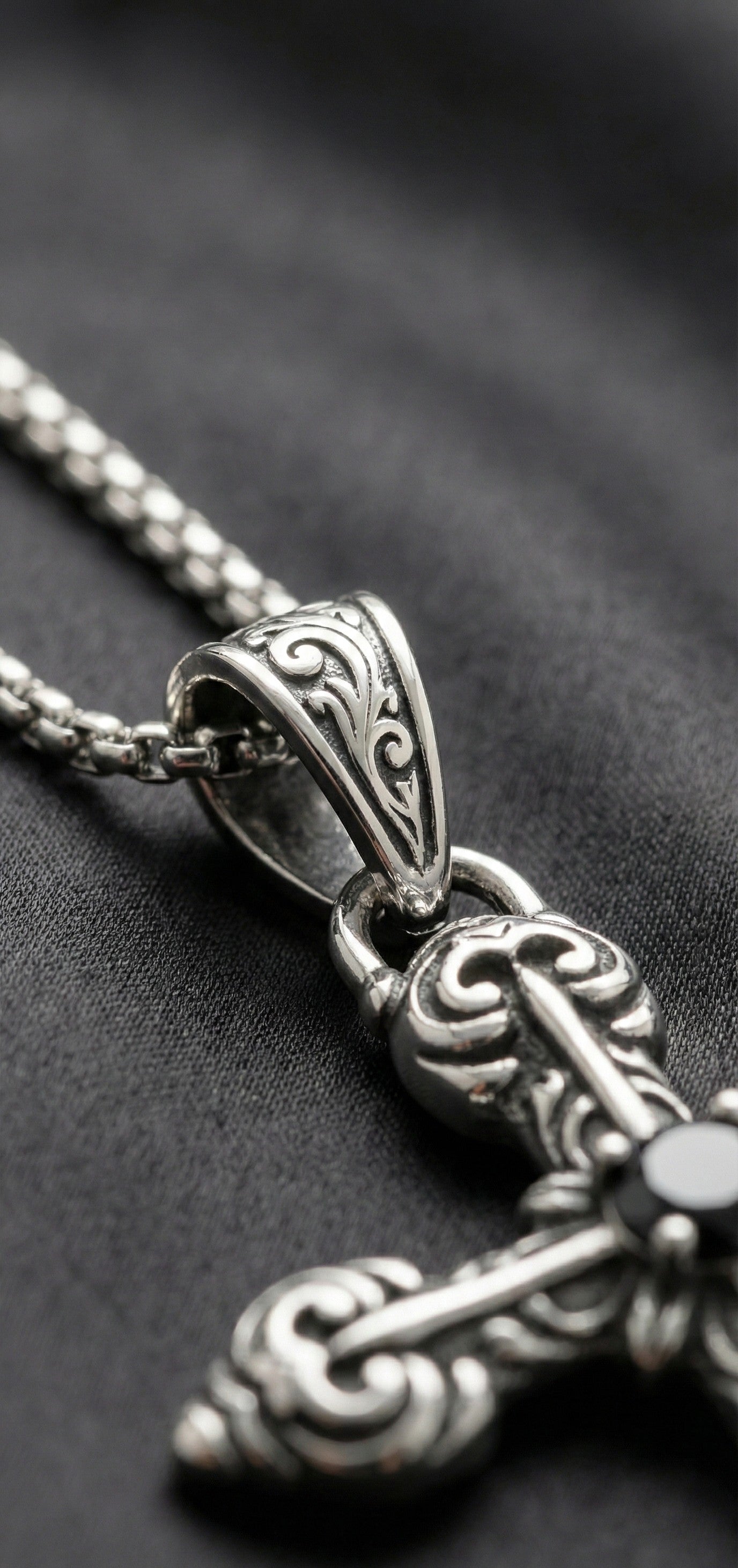 Premium Silver Cross Pendant  with Black Stone