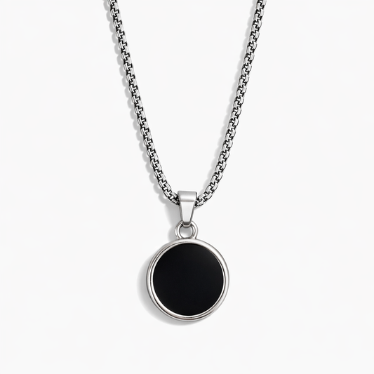 Premium Stainless Steel Black Round Pendant Necklace for Men