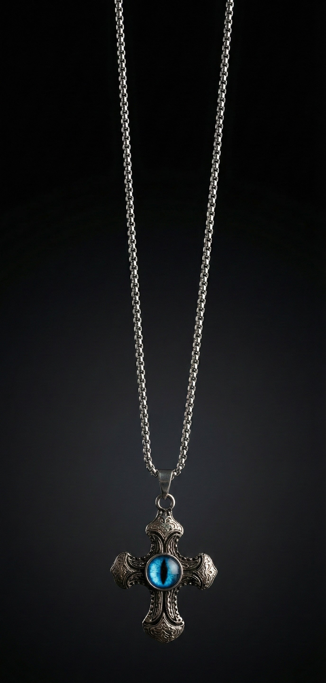 Premium Silver Cross Pendant with Blue Evil Eye Stone
