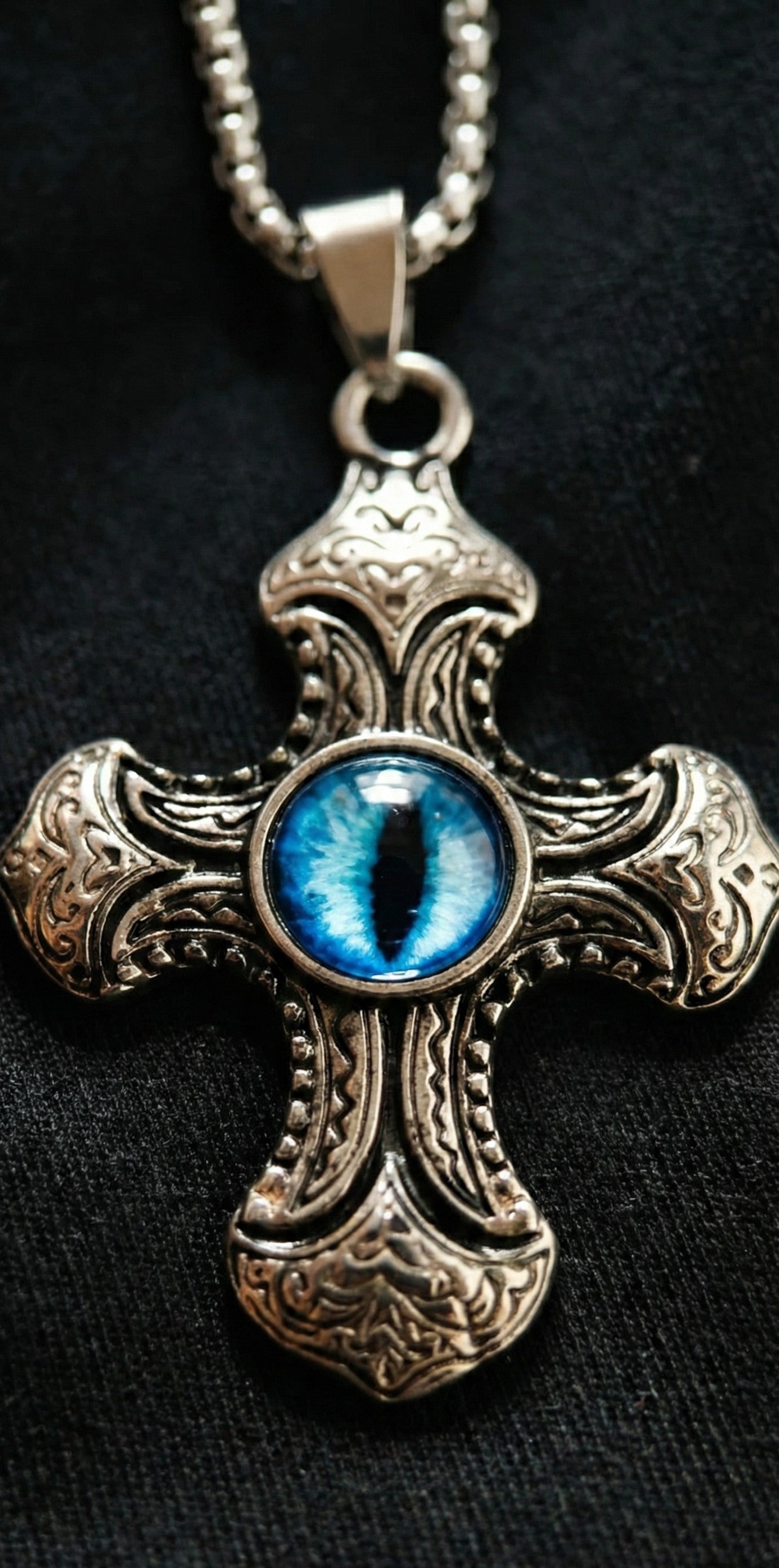 Premium Silver Cross Pendant with Blue Evil Eye Stone
