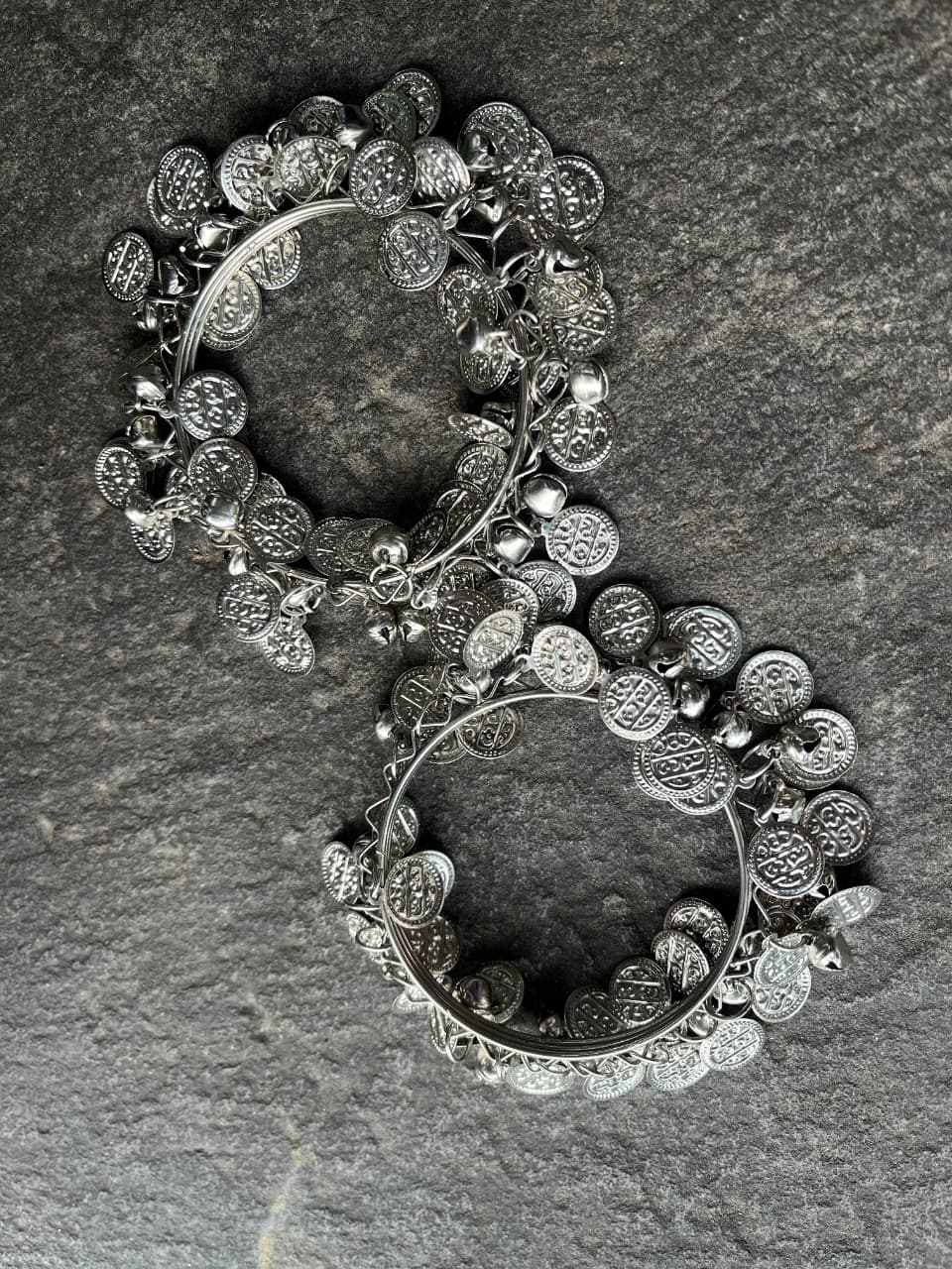 Elegant Oxidized Silver Coin Bangles-Pair