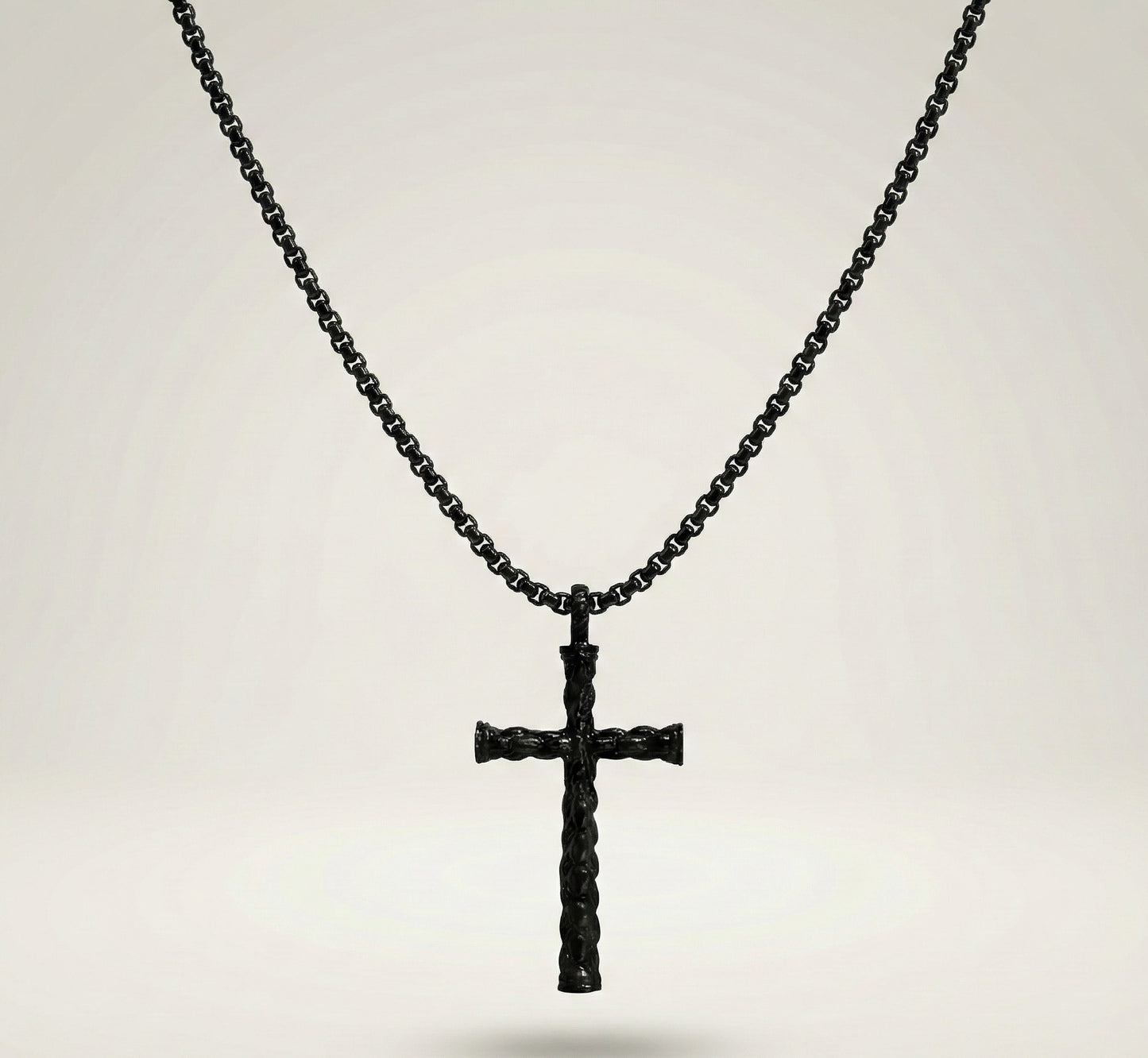 Premium Matte Black Braided Cross Pendant  for Men