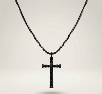 Premium Matte Black Braided Cross Pendant  for Men