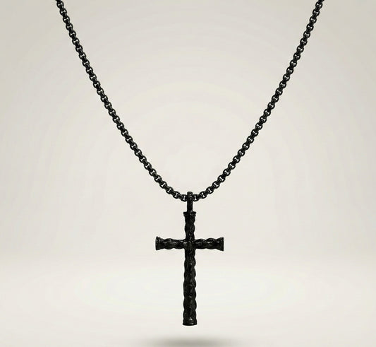 Premium Matte Black Braided Cross Pendant  for Men
