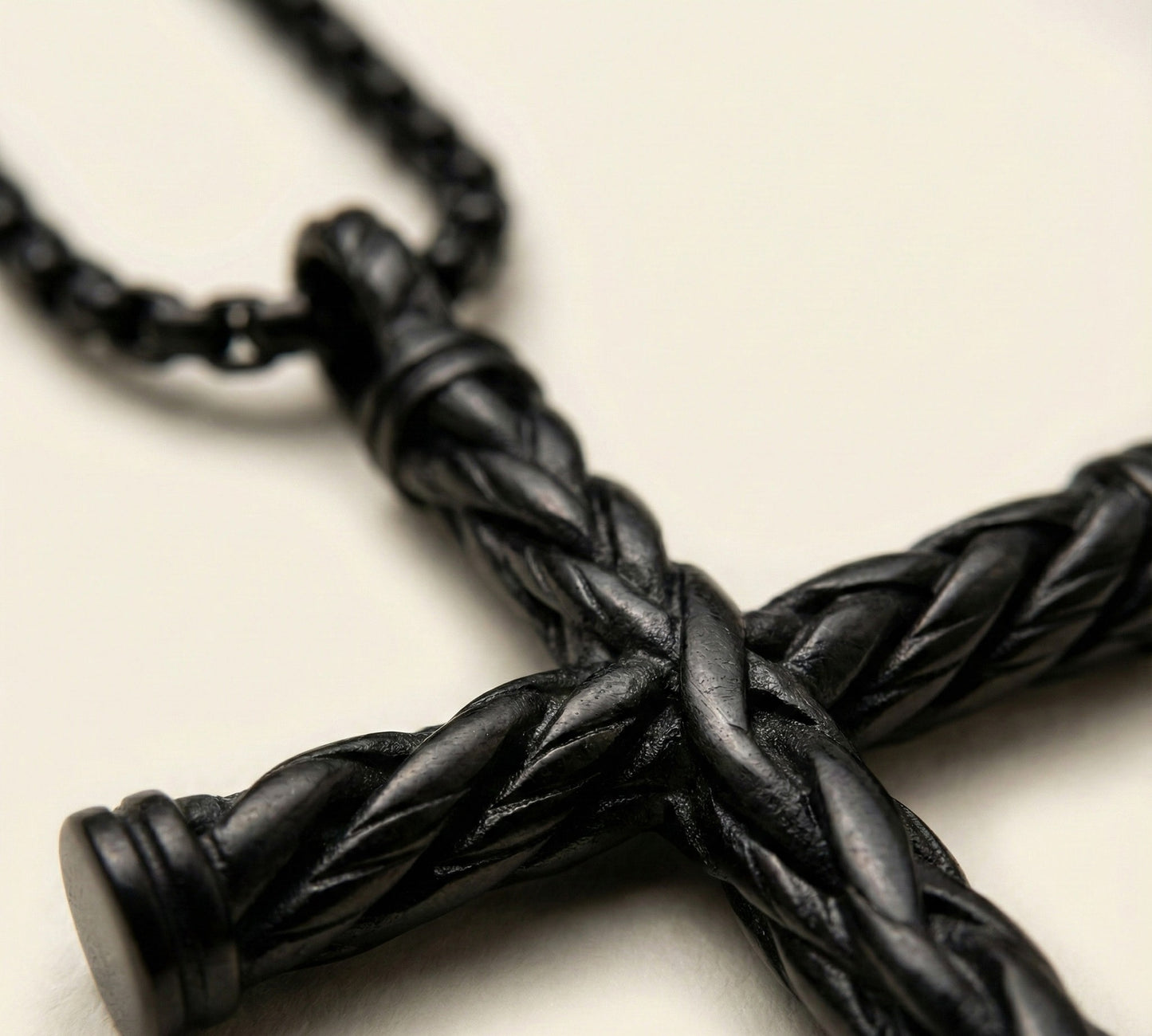 Premium Matte Black Braided Cross Pendant  for Men