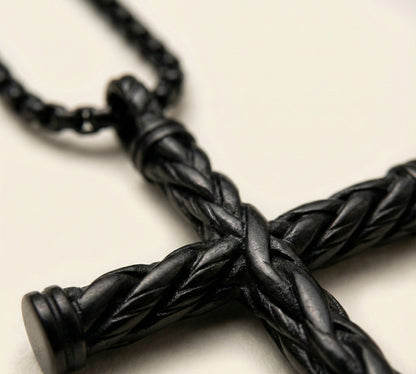 Premium Matte Black Braided Cross Pendant  for Men
