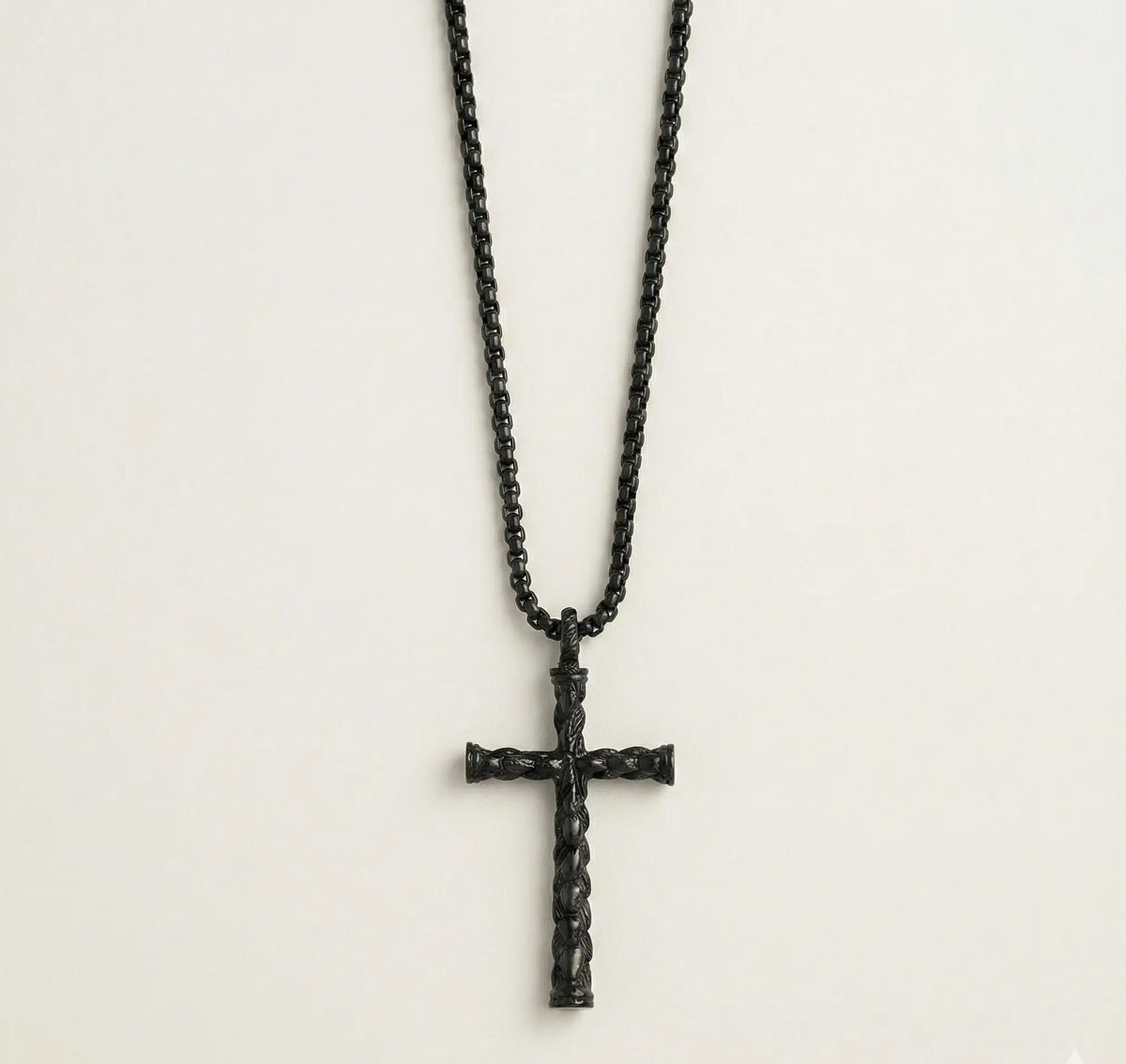 Matte Black Braided Cross Pendant for Men