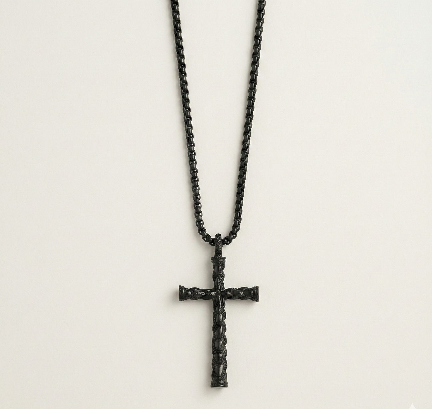 Premium Matte Black Braided Cross Pendant  for Men