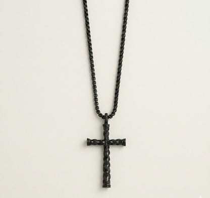 Premium Matte Black Braided Cross Pendant  for Men