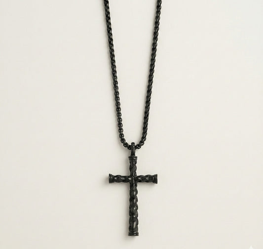 Premium Matte Black Braided Cross Pendant  for Men